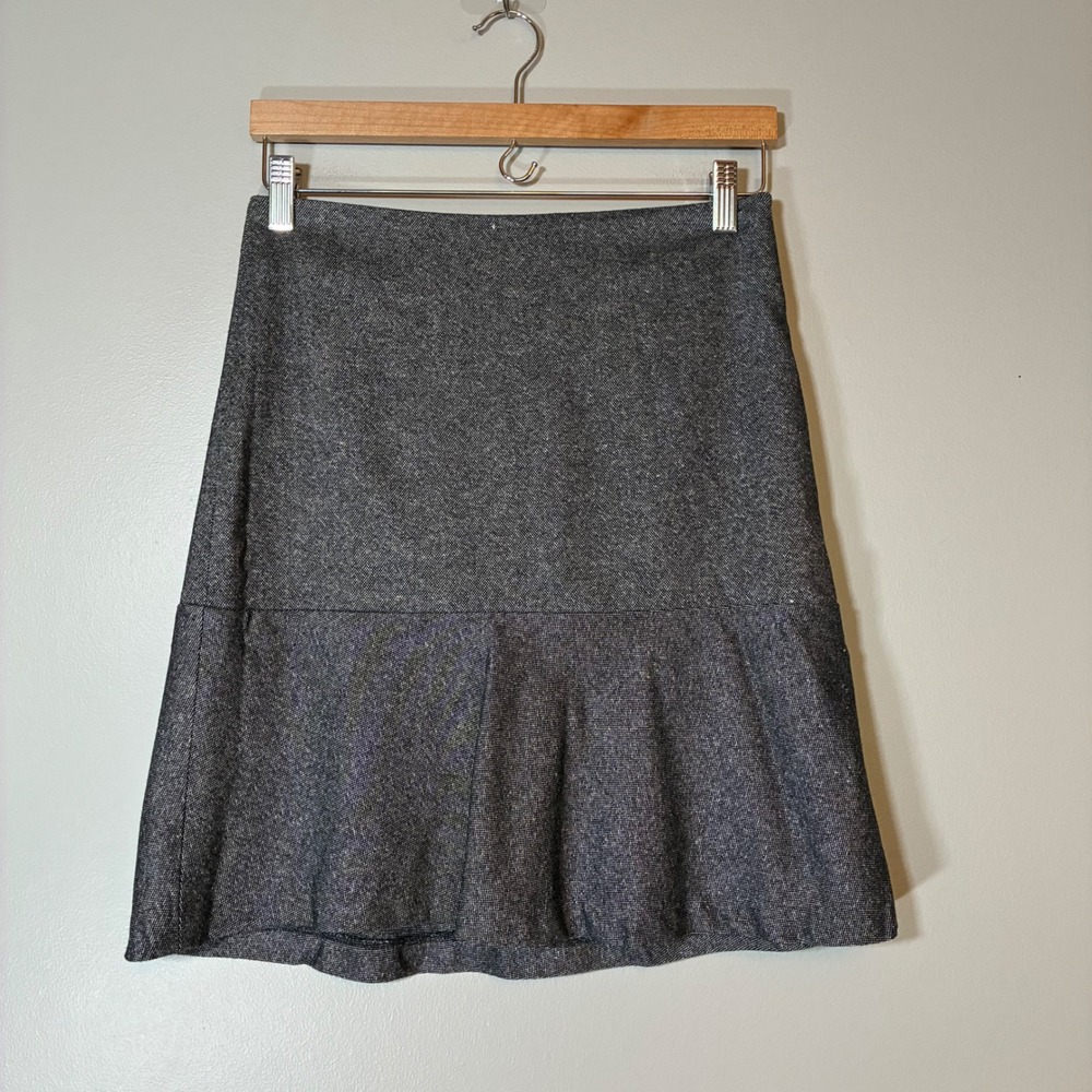 Talbots Petites Grey Tweed Wool Silk Blend Flounce Hem A-Line Skirt Size 2P